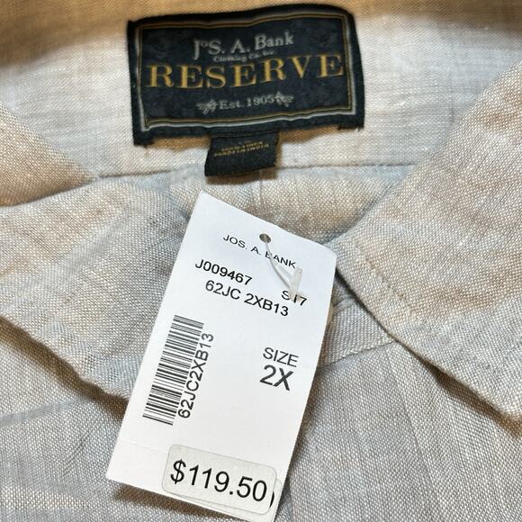 JoS A Bank Reserve Linen Shirt Mens Sz 2XL Tan Beige 100% Linen Long Sleeve NWT - Picture 4 of 9